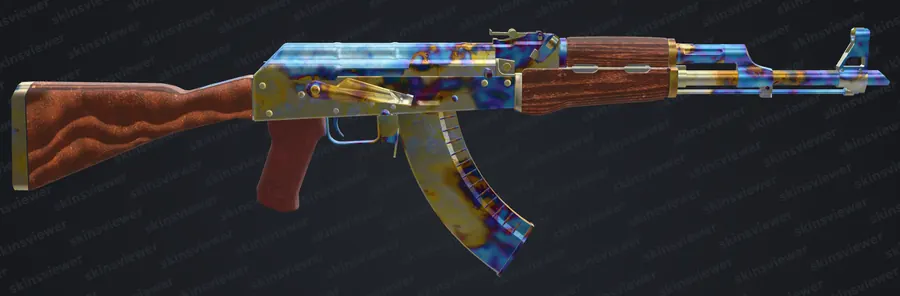 AK-47 | Case Hardened at pattern seed 661, back side, rendered in the SkinsViewer 3D viewer