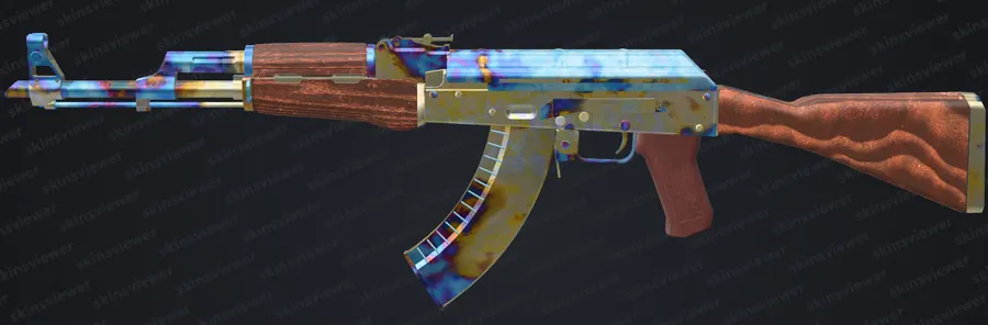 AK-47 | Case Hardened at pattern seed 661, play side, rendered in the SkinsViewer 3D viewer