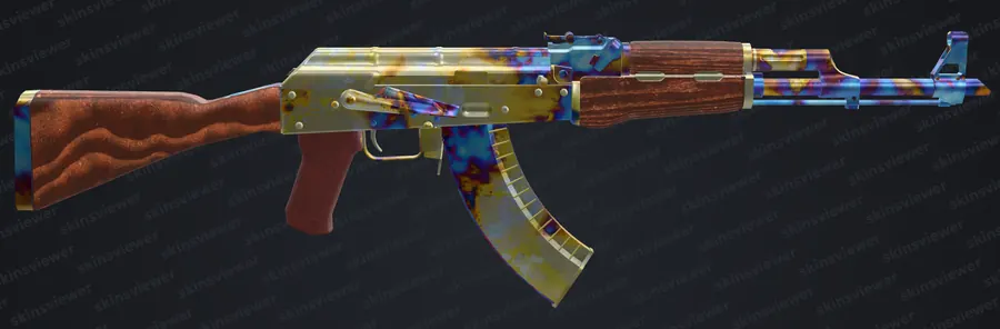 AK-47 | Case Hardened at pattern seed 69, back side, rendered in the SkinsViewer 3D viewer