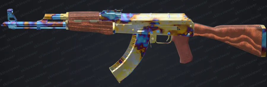 AK-47 | Case Hardened at pattern seed 69, play side, rendered in the SkinsViewer 3D viewer